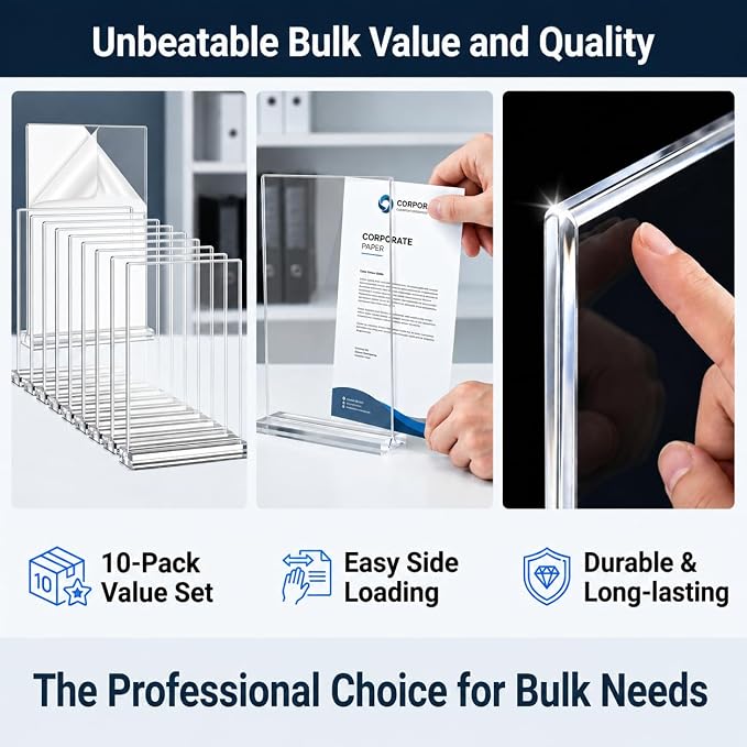 Amzlink® 10 Pack Acrylic Sign Holder 8.5 x 11, Double Sided Clear Tabletop - Image 4
