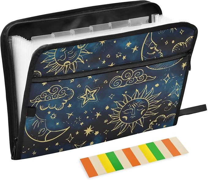 Expanding File Folder Sun Moon Boho Cosmos Astrology Accordion File Organizer by ALAZA