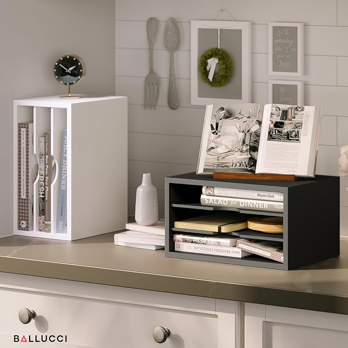 Ballucci File Organizer, 3-Tier Document Paper Sorter, Stackable Wood Desk - Image 8