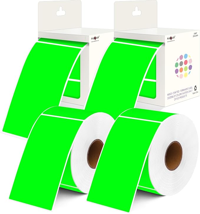 PARLAIM 3x5 inch Rectangle Color Code Stickers, Fluorescent Green by PARLAIM
