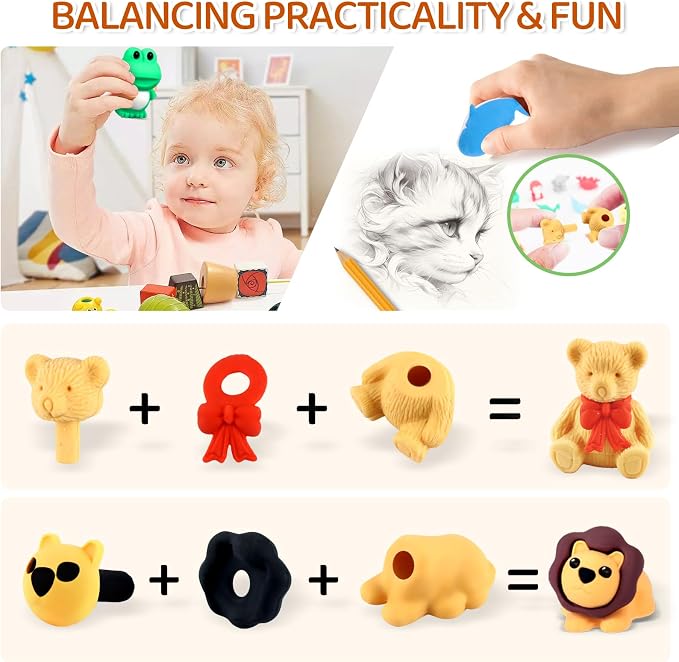 URSKYTOUS 131Pcs Animal Erasers Desk Pets - Image 6