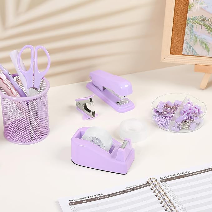 SKYDUE Purple Desk Accessories, Tape Dispenser, Binder/Paper Clips and 1000pcs - Image 7