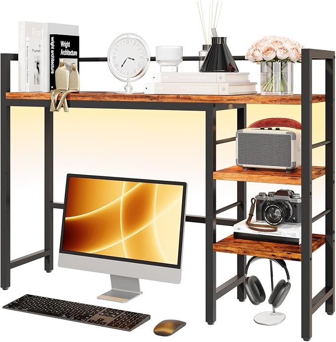 HavenlyYouth Desk Shelf with LED Light Strip, 3-Tier Storage Desktop Organizer by HAVENLYYOUTH