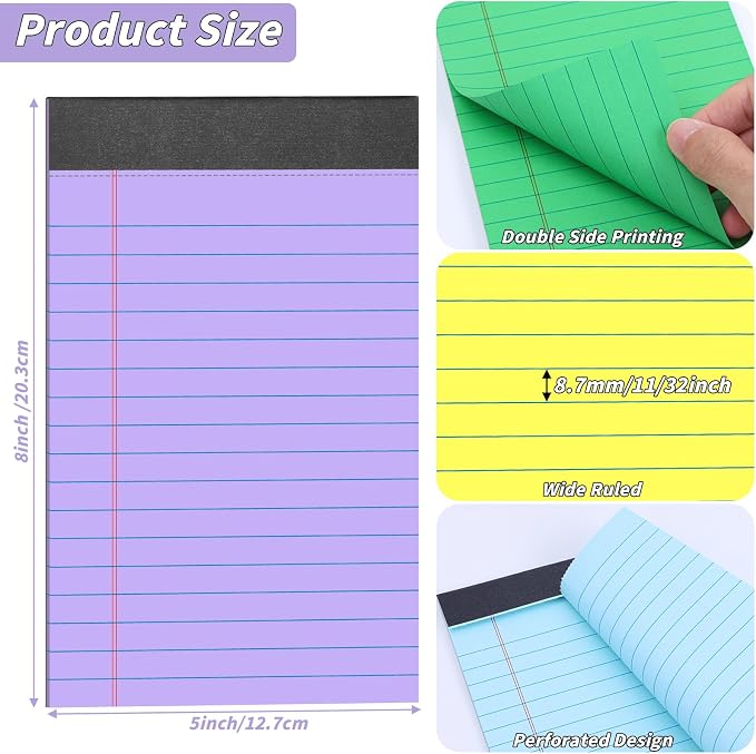 Oleitodh 36 Pack Legal Pads Bulk 12 Colors, Wide Ruled Notepad 5x8, Colored - Image 2