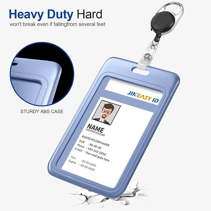 JINEASY ID 2 Pack Sky Blue Hard Plastic ID Badge Holder Vertical Badge ID Case - Image 6