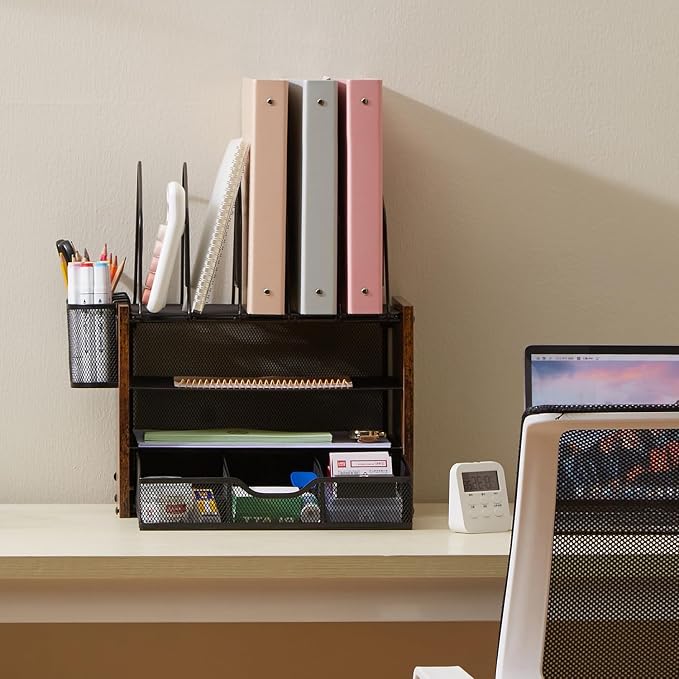 Y YOMA Wooden Desk Organizer, 4-Tier Mesh Desk Organizer - Image 8