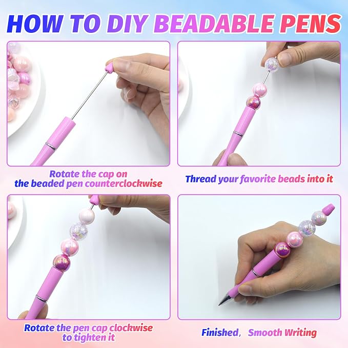 300 Pieces DIY Beadable Pen Kit – 100 Plastic Ballpoint Pens - Image 3