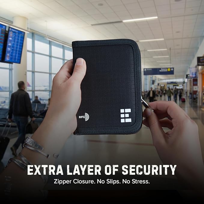 Zero Grid RFID Passport Holder & Travel Wallet, Zippered Wallet - Image 4