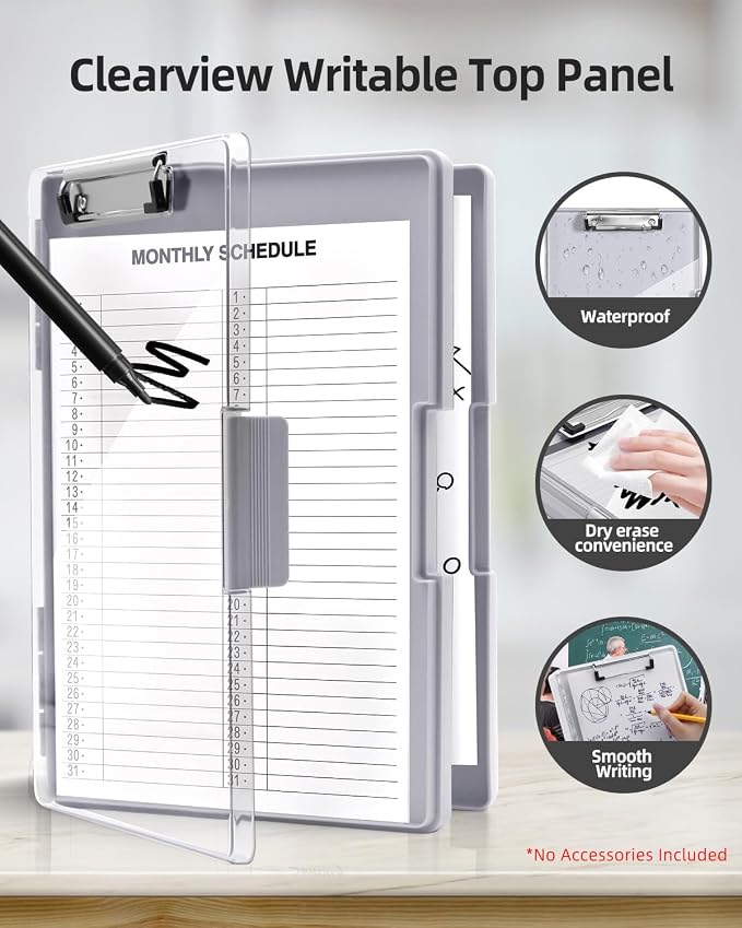 Clearview Clipboard with 2 Storage, Dry Erase 8.5x11 Heavy Duty ClipBoards - Image 2