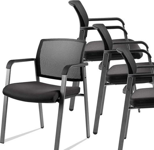 CLATINA Mesh Back Stacking Arm Chairs with Upholstered Fabric Seat and Ergonomic Lumber Support for Office School Church Guest Reception Black 4 Pack Set New Version-DeskLoop Office