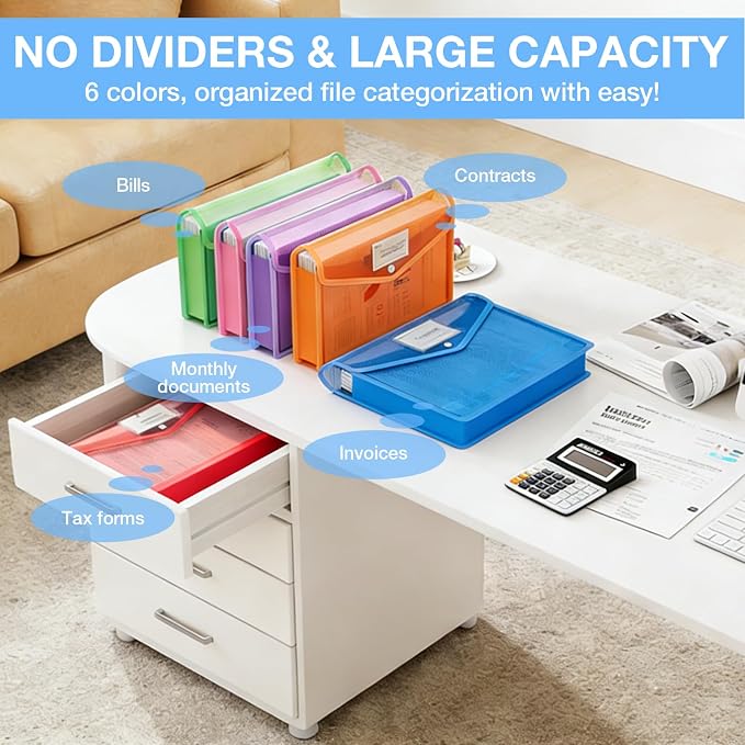 6Pcs Plastic Expanding File Folder, Transparent envelopes - Image 3
