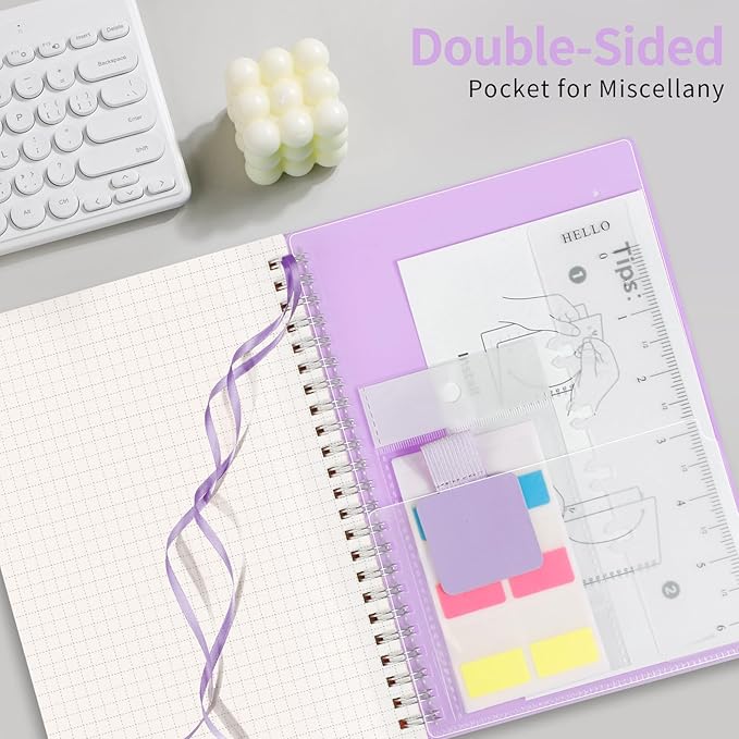 AHGXG Graph Paper Notebook - Spiral Notebook Journal 160 Pages, A5 Graph Notebook 5.7" x 8.3", 100 gsm Thick Grid Paper, Waterproof Plastic Cover, for School Writing Engineering Math, Purple-DeskLoop Office