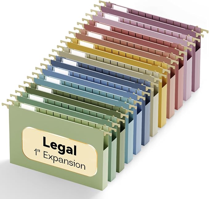 Plastic Hanging File Folders Legal Size, Heavy Duty 1" Expandable Filing by NORDUN