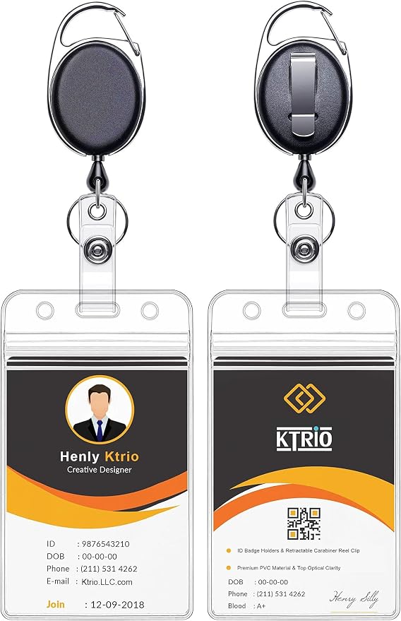 KTRIO ID Badge Holder with Retractable Reel, 2 Pack | Fits 2.5x3.4" Cards by KTRIO