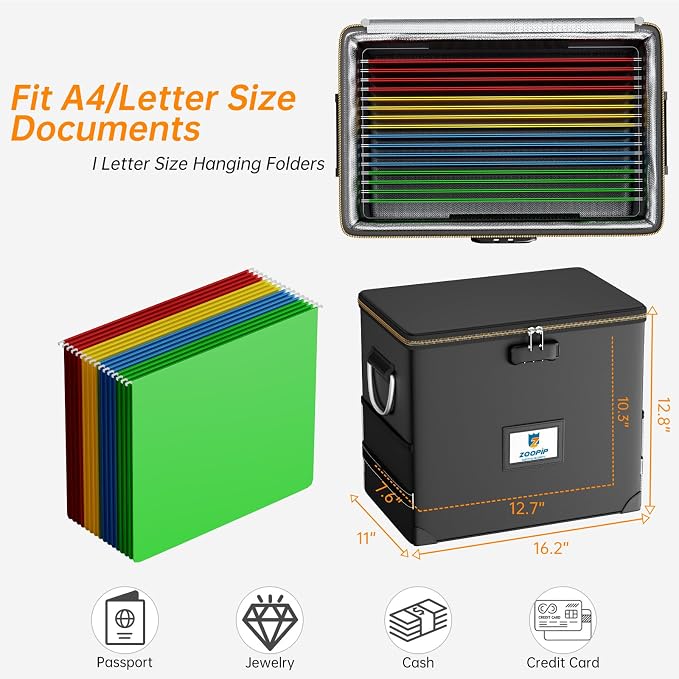 File Organizer with Lock, Fireproof Document Box, Hard Safe Box Includes 10 - Image 6
