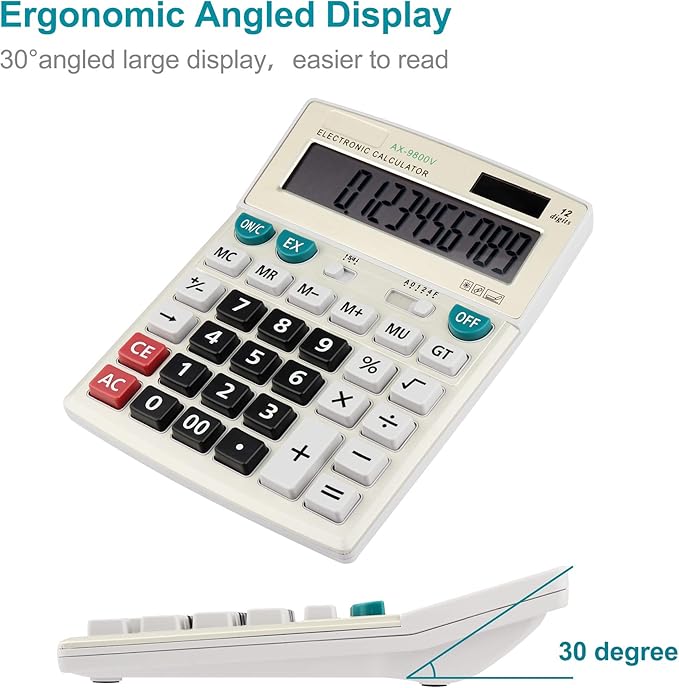 Large Computer Electronic Calculator Counter Solar & Battery Power 12 Digit Display Multi-Functional Big Button for Business Office School Calculating (HY-9800v)-DeskLoop Office