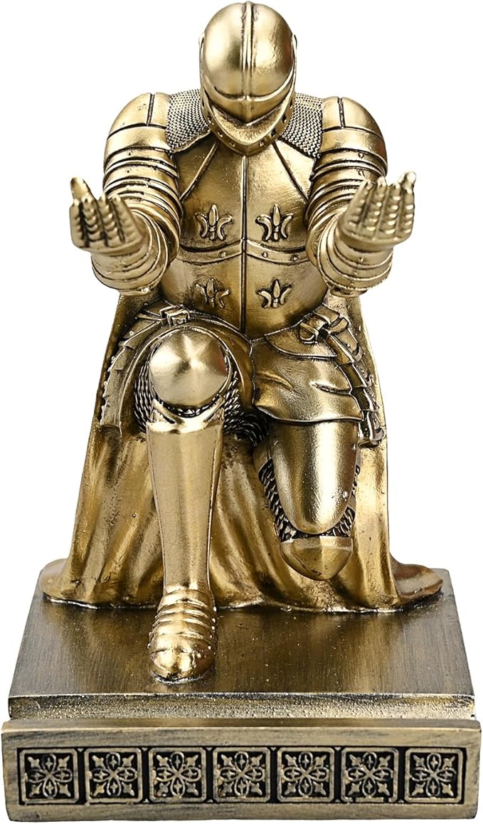 Windbreaker Soldier Knight Pen Holder Personalized Desk Accessory, Mobile Phone & Gaming Controller Holder, Device Stand Gift for Medieval Enthusiasts (Bronze)-DeskLoop Office