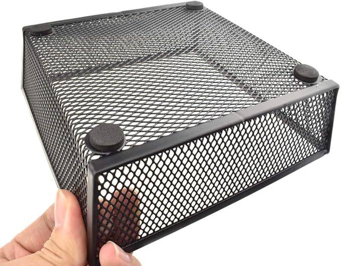 HAHIYO Stackable Mesh Tray Cup 6 x 6 x 2 inches Sturdy Container for Desk Drawer Organizer Collection for Home Office School kitchen Soft Foam Feet No Sharp Edges 2 Pack Black-DeskLoop Office