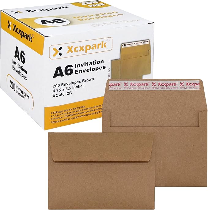 Xxcxpark 200 Qty Printable A6 Invitation Envelopes 4.75 x 6.5 Cards, Self Seal by Xxcxpark