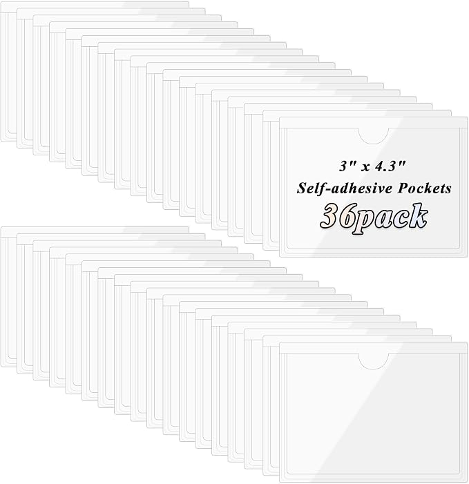 Antner 36 Pack 3.5" x 4.7" Self-Adhesive Label Holders Index Card Pockets by Antner