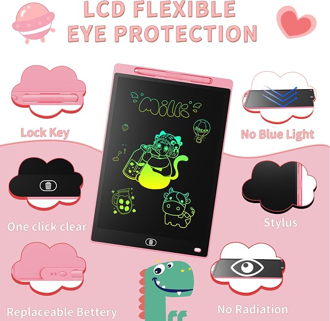 Genialba LCD Writing Tablet 12-Inch Colorful Doodle Board, Toddler Learning - Image 2