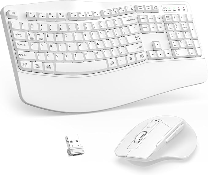 Wireless Keyboard and Mouse Combo, 2.4G Full Size Wave Keys Ergonomic Keyboard by Unknown