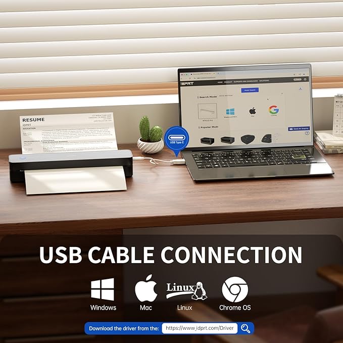 iDPRT Portable Printer Wireless for Travel, Inkless Bluetooth Thermal Printers for Home,Office,Vehicles203DPI,Supports 8.5" x 11" US Letter&A4 A5 Size,Compatible with Android and iOS Phones&PC-DeskLoop Office