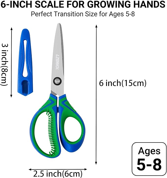 6" Kids Scissors Ages 5-8 School, Soft Comfort Grip, 3 Pack | - Image 7
