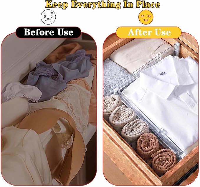 12 Pcs Drawer Dividers for Clothes, 3.15" High 11.34"-19.69" Adjustable - Image 2