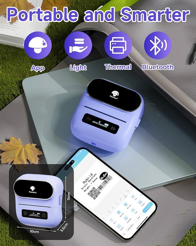 Phomemo M220 Label Maker, Bluetooth Thermal Label Maker Machine for Barcode, Address, Home, Mailing, Small Business,Clothing, Portable Wireless Printer with 1 Rolls Label, Purple-DeskLoop Office