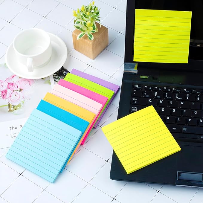 Lined Sticky Notes 4x4 Bright Stickies Colorful Super Sticking Power Memo Pads - Image 5