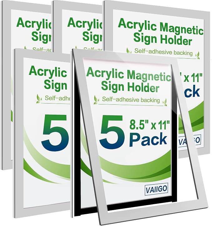 Acrylic Sign Holder 8.5" x 11" Wall Mount, Self Adhesive Magnetic Display Frame by VAIIGO