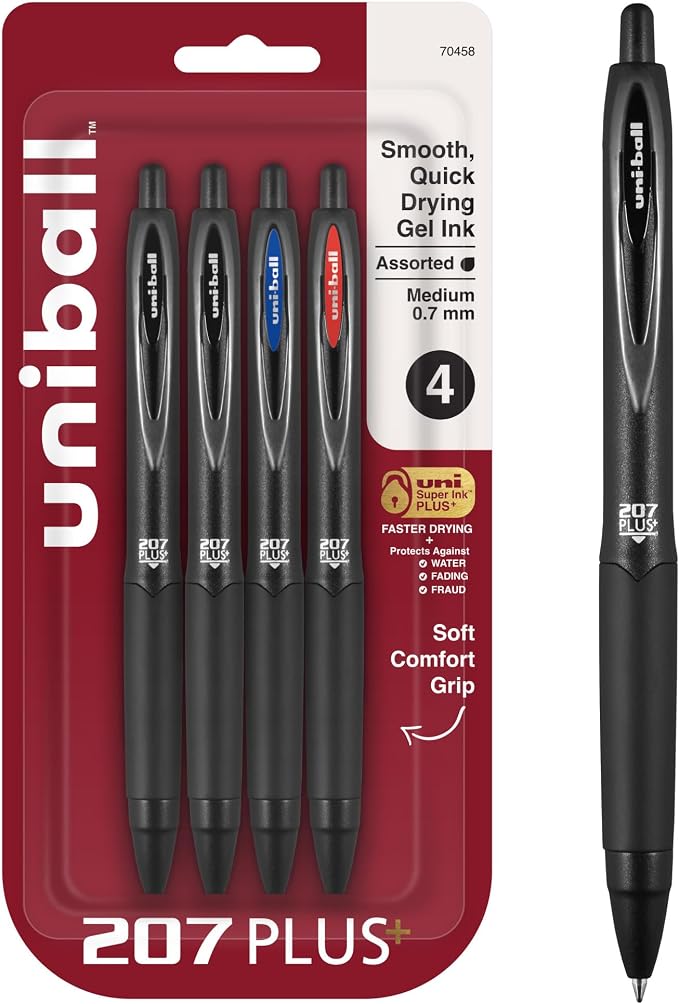 uniball 207 Plus+ Retractable Gel Pens, Medium Point, 4 Pack by uni-ball