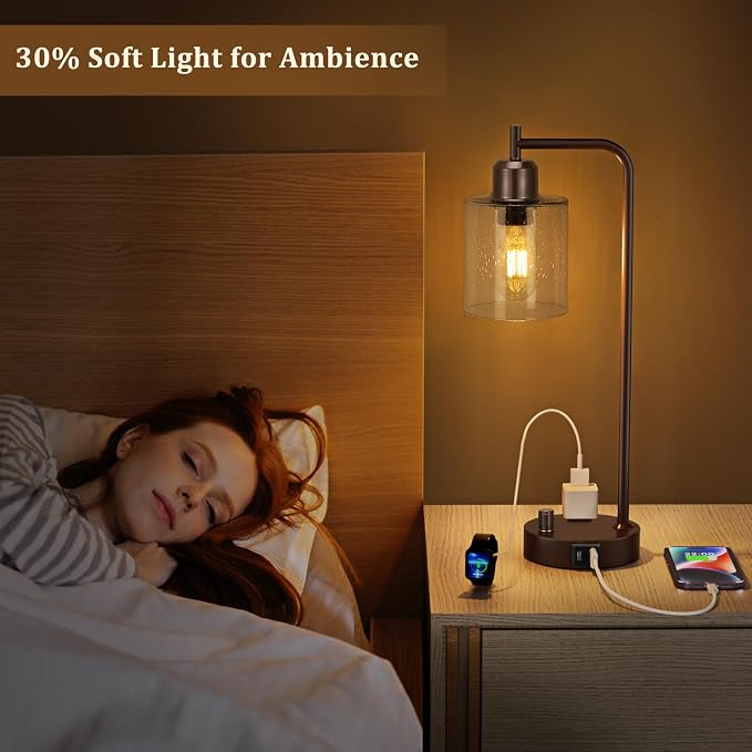Innqoo Brown Industrial Bedside Table Lamp - Image 6