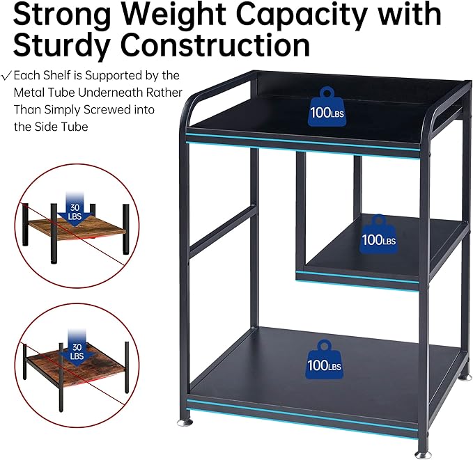 Printer Stand with Storage Shelf for Home Office Organization, 22 x 18 Inch Large Printer Table with Wheels, Shredder Stand, CPU Stand, Rolling Cart for Host Computer, PC Tower, Desktop- Black-DeskLoop Office