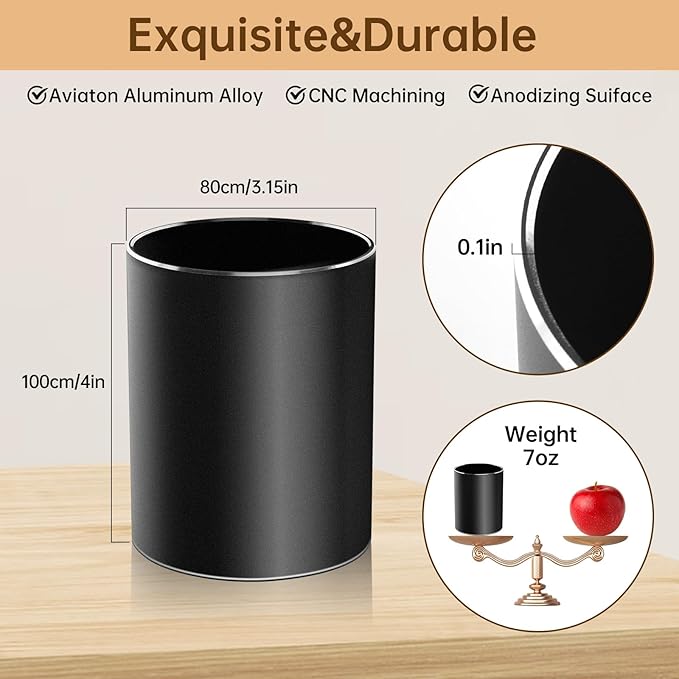 Leader Gifts,Metal Pen Holder Aluminum Pencil Holder for desk,Round Desktop Organizer and Black Pencil Cup for Office, School, Home and Stationary Supplies-DeskLoop Office