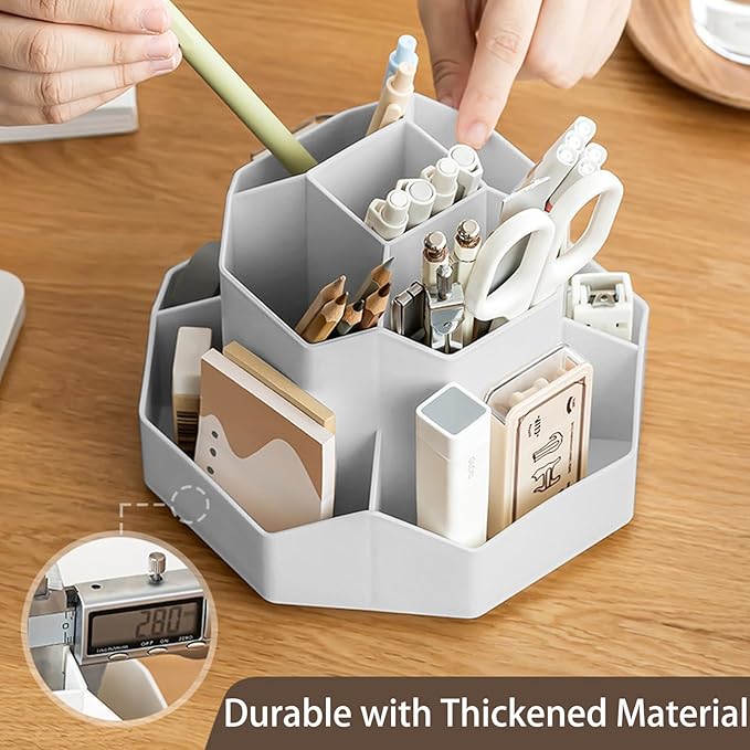 Pencil Pen Holder for Desk, 9 Slots 360 Degree Rotating Desk Organizer, Desktop Storage Pen Organizers Stationery Supplies, Cute Pencil Cup Pot for Office School Home & Art Supplies (Grey)-DeskLoop Office
