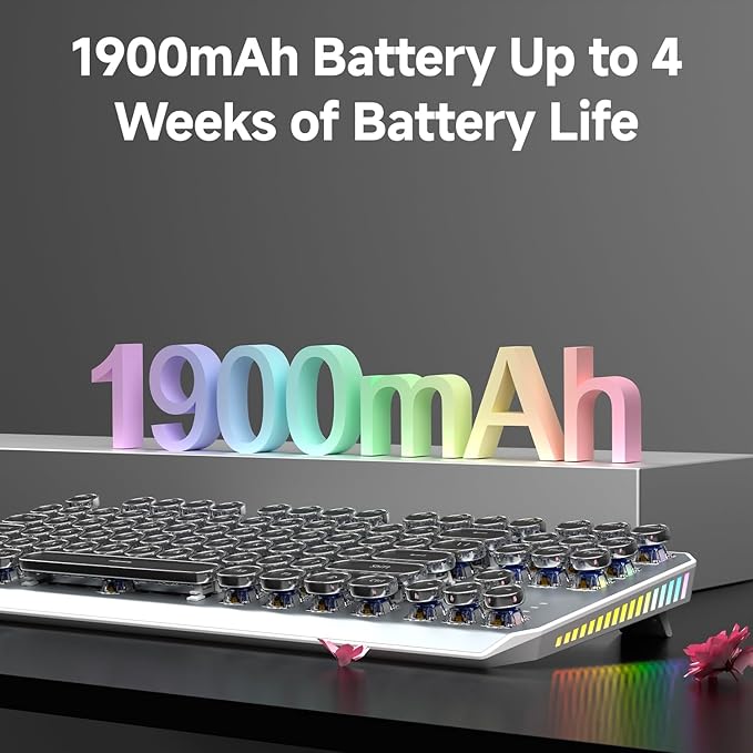 EWEADN Wireless Mechanical Typewriter Keyboard,80% Layout with White Backlit, Anti-Ghosting, Blue Switch Bluetooth/2.4GHz/USB-C Aesthetic Keyboard-Black-DeskLoop Office