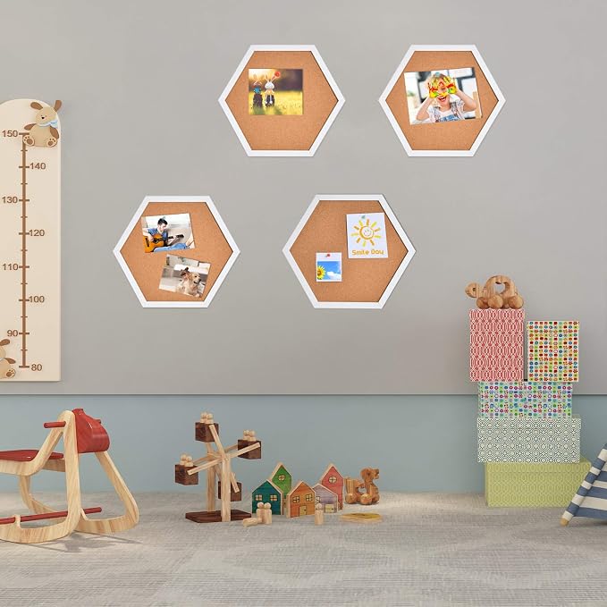 AkTop Cork Bulletin Board Hexagon 4 Pack, Small Framed Corkboard Tiles - Image 9