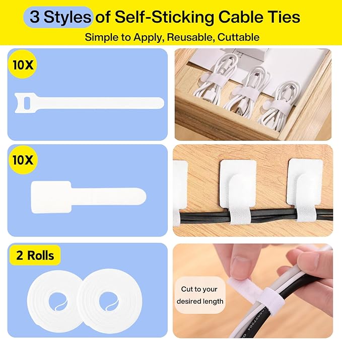Cable Management Kit, 67 Adhesive Cable Clips, Topavatop Desk Cord Organizer - Image 5