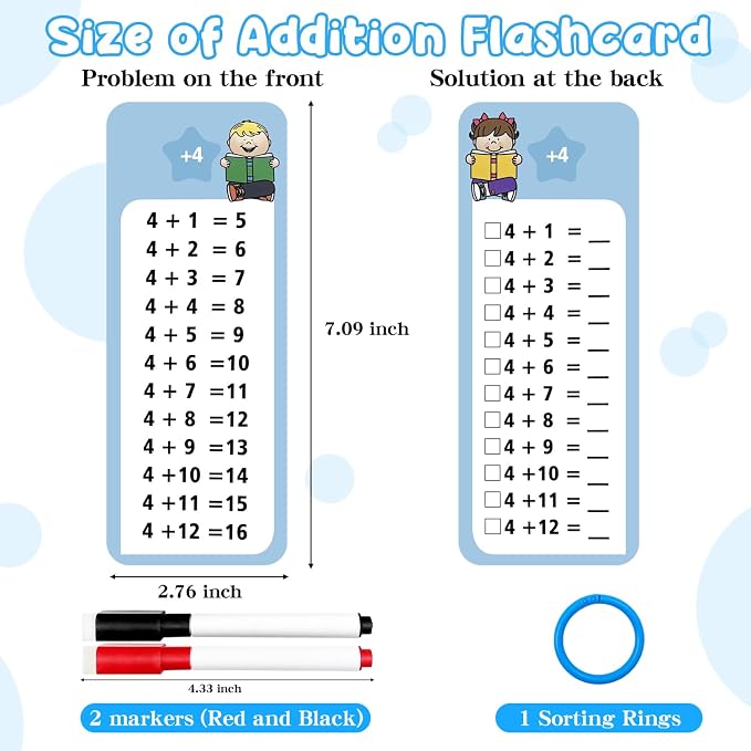 1-12 Addition Flash Cards, Large Math Table Flashcards, Including 15 Cards - Image 2
