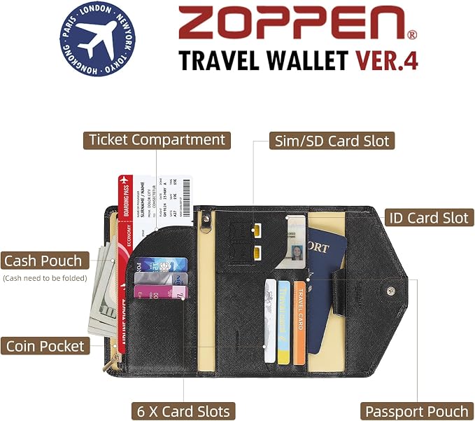 ZOPPEN Mulit-purpose Rfid Blocking Passport Holder Travel Wallet Passport and - Image 5