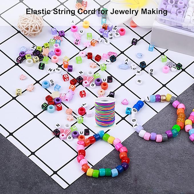 Elastic String for Bracelets, 1mm x 330 Feet Sturdy Rainbow Elastic Cord for Jewelry Making, Necklaces, Beading and Crafts-DeskLoop Office