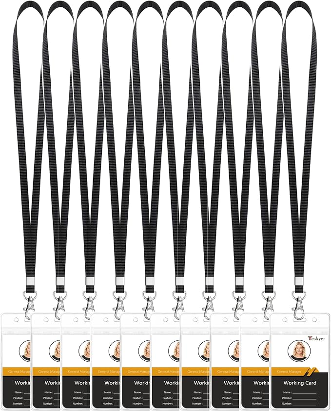 Teskyer Lanyards for ID Badges, 10 Pack | Durable Nylon Lanyard, Waterproof by TESKYER
