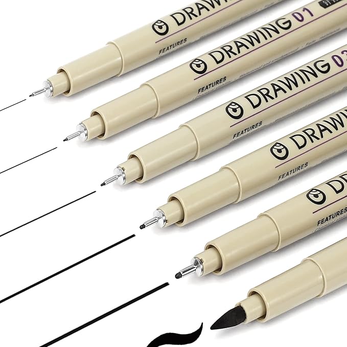 Muchcute Micro Fineliner Drawing Art Pens: 6 Black Fine Line Waterproof Ink Set by Muchcute