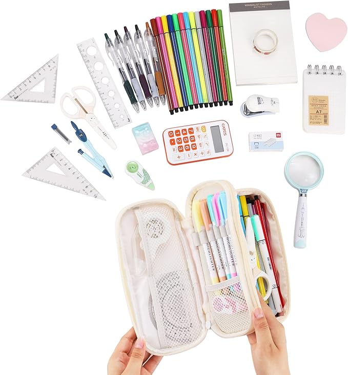 Dugio Big Pencil Case for Girls Organizer Pencil Bag with Zipper Pencil Pouch for School Teens Kids Aesthetic Large Pencil Pouch Pink-DeskLoop Office