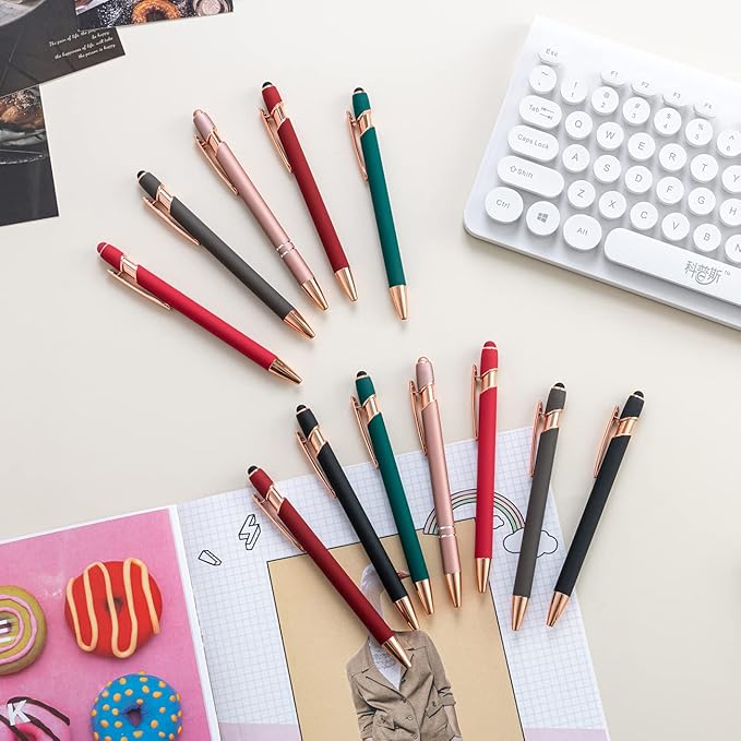 PASISIBICK 12 Pieces Ballpoint Pen with Stylus Tip, 2 in 1 Stylus Pens Stylish Pen, Metal Stylus Pen for Touch Screens, 1.0 mm Black Ink(Pack of 12)-DeskLoop Office