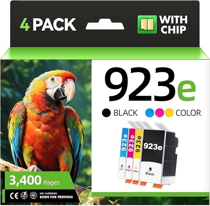 923e Ink Cartridges Combo 4-Pack High Yield with Chip Replacement for HP 923 923e 923XL Ink Compatible with OfficeJet Pro 8135e 8138e 8139e 8122e 8120 8123 8130 8133 Printers Black Cyan Magenta Yellow-DeskLoop Office