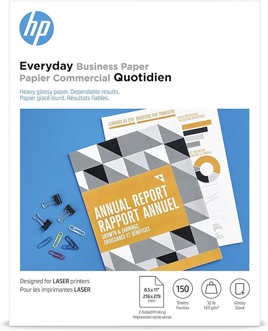 HP Everyday Business Paper, Glossy, 8.5x11 in, 32 lb, 150 sheets, works with laser printers (4WN08A)-DeskLoop Office