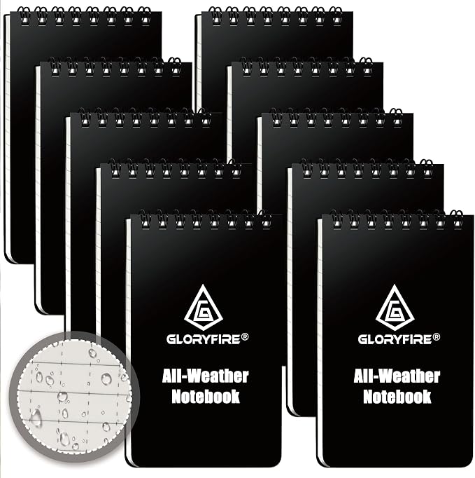 GLORYFIRE Waterproof Notebook, 10 Pack All Weather Note Pads, Tactical Memo Book by GLORYFIRE